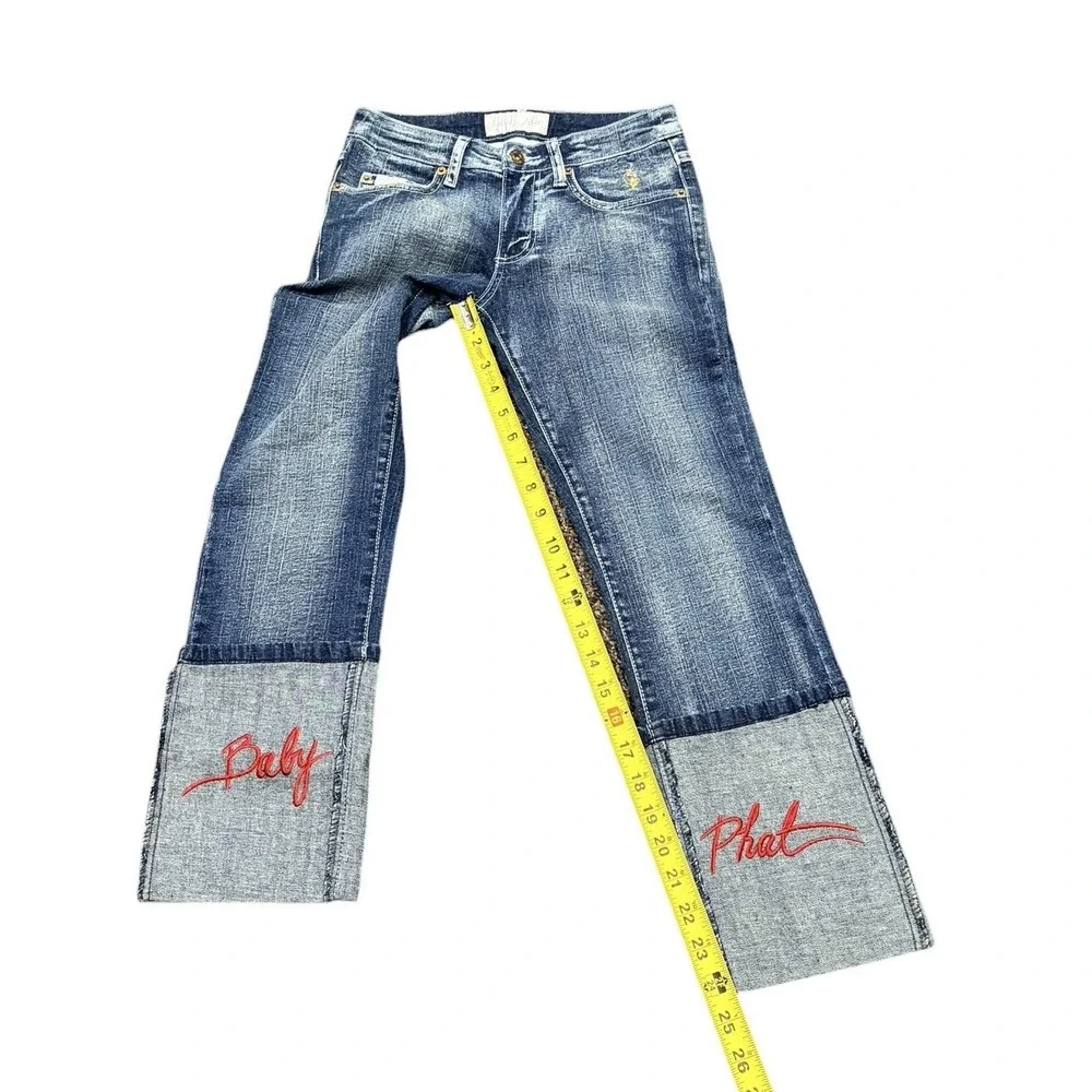 Baby Phat Y2K Red Embroidered Cuffed Hem Cropped Jeans Junior Size 1
